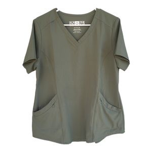 WonderWink Renew Women's Size M Modern Fit Scrub Top Olive Green Stretch Pockets